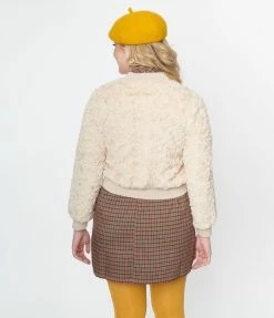 Compania Fantastica Cream Faux Fur Bomber Jacket