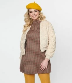 Compania Fantastica Cream Faux Fur Bomber Jacket