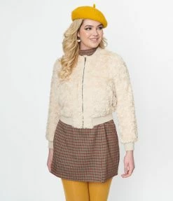 Compania Fantastica Cream Faux Fur Bomber Jacket