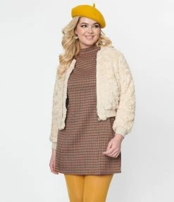 Compania Fantastica Cream Faux Fur Bomber Jacket