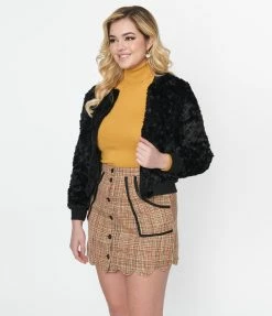 Compania Fantastica Black Faux Fur Bomber Jacket Clothing