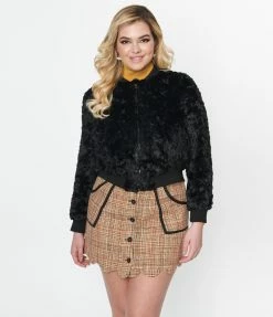 Compania Fantastica Black Faux Fur Bomber Jacket Clothing