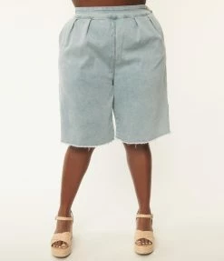 Polagram (Well Made) Plus Size Light Blue Denim Shorts Sale