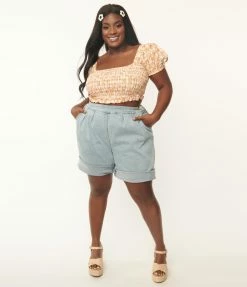 Polagram (Well Made) Plus Size Light Blue Denim Shorts Sale