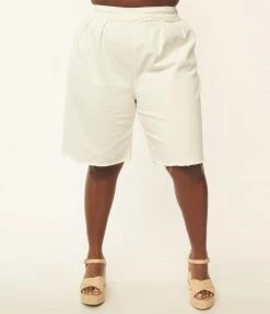 Polagram (Well Made) Sale Plus Size White Denim Shorts