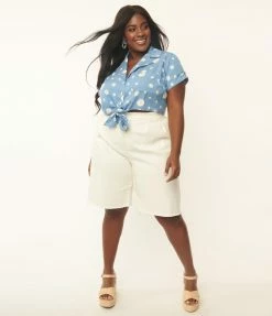 Polagram (Well Made) Sale Plus Size White Denim Shorts
