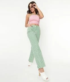 Polagram (Well Made) Green & White Wavy Stripe Jeans