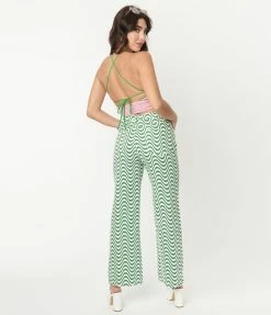 Polagram (Well Made) Green & White Wavy Stripe Jeans