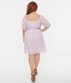 Polagram (Well Made) Clothing Plus Size Lilac Floral Babydoll Dress