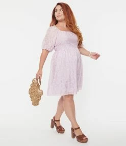 Polagram (Well Made) Clothing Plus Size Lilac Floral Babydoll Dress