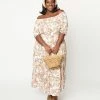 Polagram (Well Made) Sale Plus Size Ivory & Pink Floral Maxi Dress