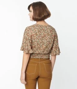 Sadie & Sage Green & Ditsy Floral Surplice Blouse Trending