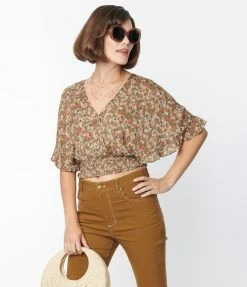Sadie & Sage Green & Ditsy Floral Surplice Blouse Trending