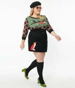 Clothing Smak Parlour Plus Size Black Corduroy & Fox Match Game Skirt