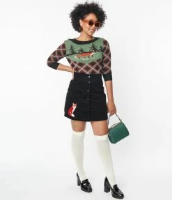 Smak Parlour Black Corduroy & Fox Match Game Skirt