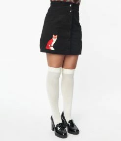 Smak Parlour Black Corduroy & Fox Match Game Skirt