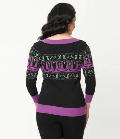 Sale Unique Vintage 1950s Black Coffins & Cats Fair Isle Pattern Scully Sweater