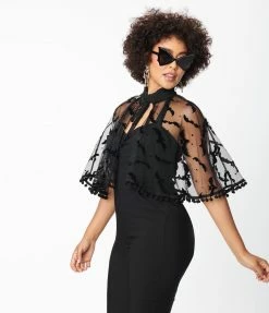 Unique Vintage Black Bats & Stars Mesh Capelet