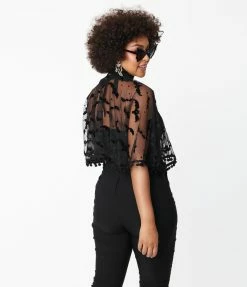 Unique Vintage Black Bats & Stars Mesh Capelet