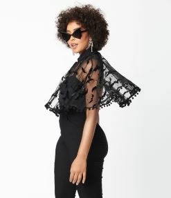 Unique Vintage Black Bats & Stars Mesh Capelet