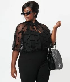 Unique Vintage Black Bats & Stars Mesh Capelet