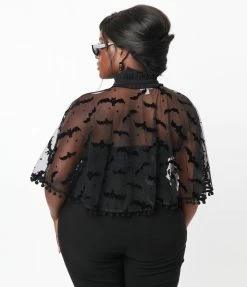 Unique Vintage Black Bats & Stars Mesh Capelet