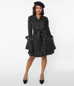 Silver Stop Inc. (Jawbreaker) Sale Black Brocade Ribbon Fit & Flare Coat
