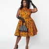 Miss Lulo, Inc. Plus Size Orange & Spooky Ghost Print Swing Dress