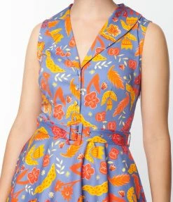 Miss Lulo, Inc. Dusty Blue & Autumn Leaves Jani Swing Dress