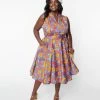 Miss Lulo, Inc. Trending Plus Size Dusty Blue & Autumn Leaves Jani Swing Dress