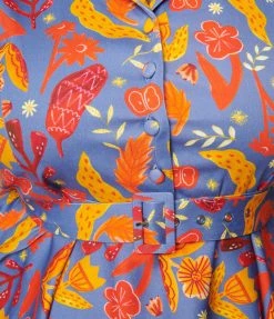 Miss Lulo, Inc. Trending Plus Size Dusty Blue & Autumn Leaves Jani Swing Dress