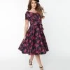 Miss Lulo, Inc. Black & Hot Pink Cat Print Bella Swing Dress Clothing