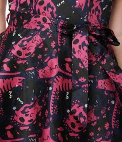 Miss Lulo, Inc. Black & Hot Pink Cat Print Bella Swing Dress Clothing