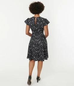 Silver Stop Inc. (Voodoo Vixen) Voodoo Vixen Black & Ivory Cats & Florals Flare Dress Sale