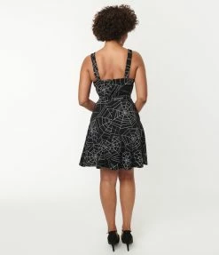 Silver Stop Inc. (Voodoo Vixen) Voodoo Vixen Black & Spiderweb Pinafore Flare Dress Sale
