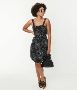 Silver Stop Inc. (Voodoo Vixen) Voodoo Vixen Black & Spiderweb Pinafore Flare Dress Sale