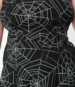 Silver Stop Inc. (Voodoo Vixen) Voodoo Vixen Plus Size Black & Spiderweb Pinafore Flare Dress