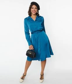 Silver Stop Inc. (Voodoo Vixen) Voodoo Vixen Teal Satin Geraldine Shirt Dress Trending