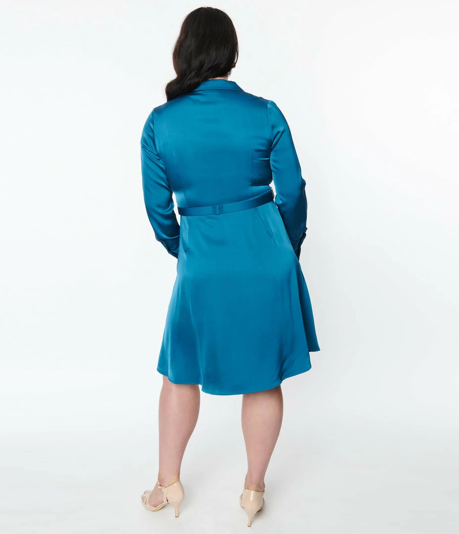 Silver Stop Inc. (Voodoo Vixen) Voodoo Vixen Teal Satin Geraldine Shirt Dress Trending