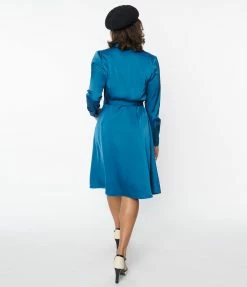 Silver Stop Inc. (Voodoo Vixen) Voodoo Vixen Teal Satin Geraldine Shirt Dress Trending