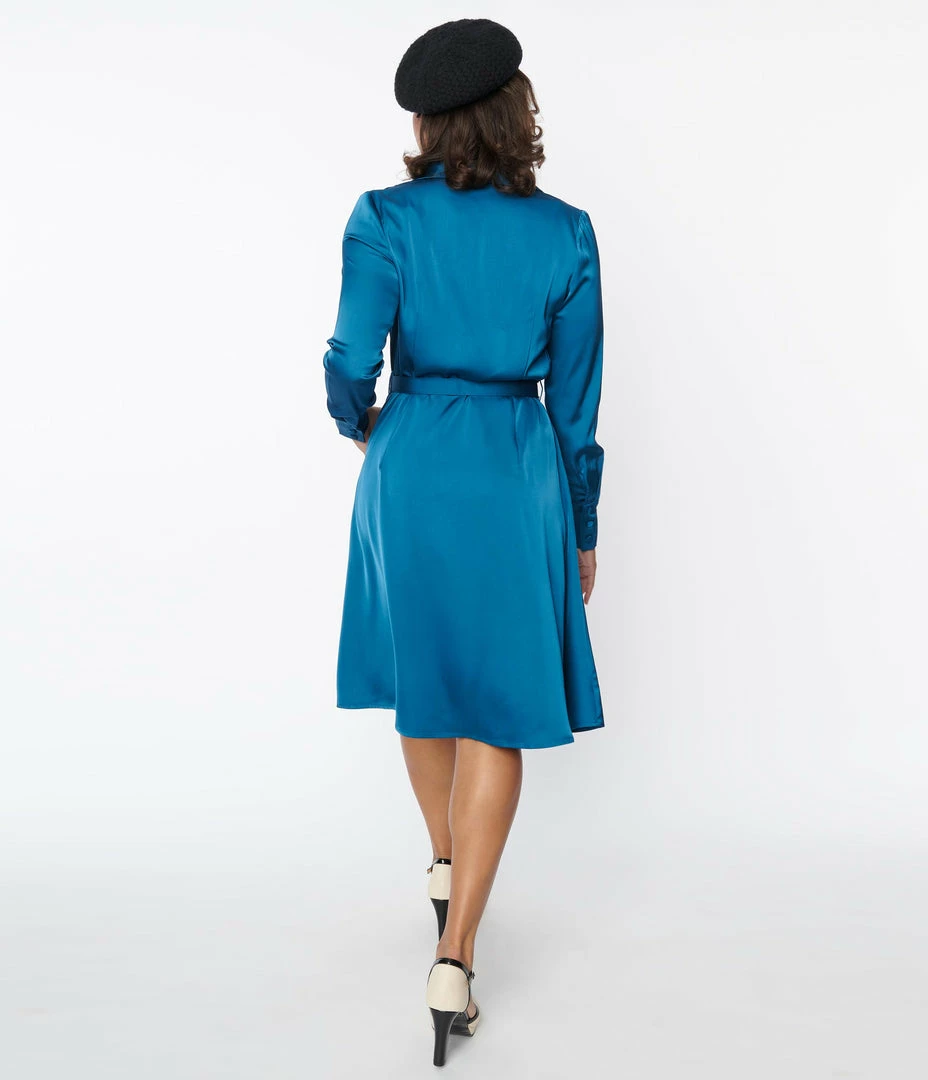 Silver Stop Inc. (Voodoo Vixen) Voodoo Vixen Teal Satin Geraldine Shirt Dress Trending