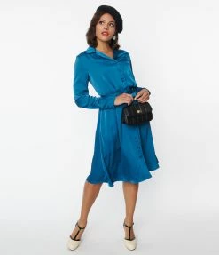 Silver Stop Inc. (Voodoo Vixen) Voodoo Vixen Teal Satin Geraldine Shirt Dress Trending