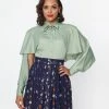 Silver Stop Inc. (Voodoo Vixen) Clothing Voodoo Vixen Sage Green Satin Capelet Blouse