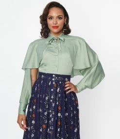 Silver Stop Inc. (Voodoo Vixen) Clothing Voodoo Vixen Sage Green Satin Capelet Blouse