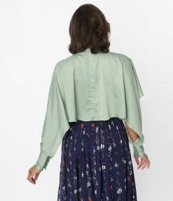 Silver Stop Inc. (Voodoo Vixen) Clothing Voodoo Vixen Sage Green Satin Capelet Blouse