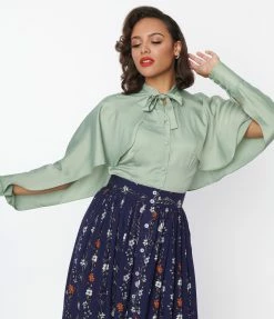 Silver Stop Inc. (Voodoo Vixen) Clothing Voodoo Vixen Sage Green Satin Capelet Blouse