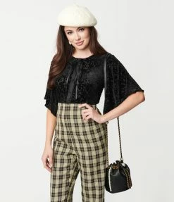 Silver Stop Inc. (Voodoo Vixen) Voodoo Vixen Black Flocked Velvet Rowena Blouse Clothing