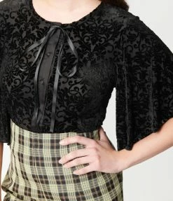 Silver Stop Inc. (Voodoo Vixen) Voodoo Vixen Black Flocked Velvet Rowena Blouse Clothing
