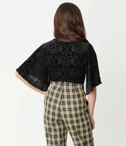 Silver Stop Inc. (Voodoo Vixen) Voodoo Vixen Black Flocked Velvet Rowena Blouse Clothing