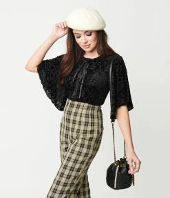 Silver Stop Inc. (Voodoo Vixen) Voodoo Vixen Black Flocked Velvet Rowena Blouse Clothing